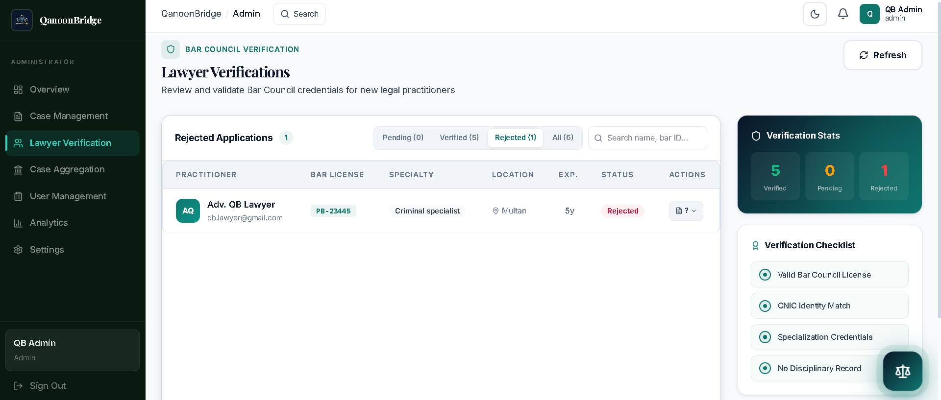 QanoonBridge — Multi-Tenant Legal-Tech Platform connecting Pakistani citizens with verified lawyers